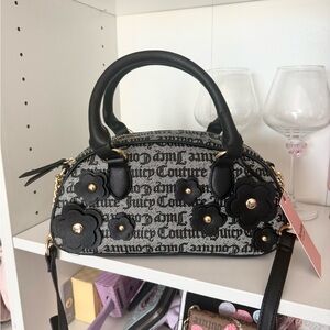 Juicy Couture “Bouquet” Black Floral Appliqué Crossbody Satchel